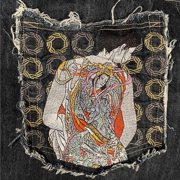 Vans Plaid Flannel and Kanji Premium Vintage Embroidered Jeans Men’s 36x32 - Picture 8 of 14